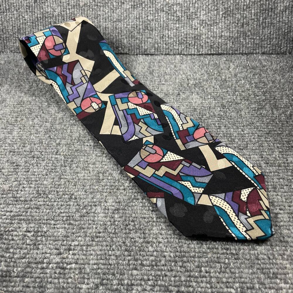 Bellagio Tie 4"X57" Multicolor Geometric Allover Imported Silk Made In USA